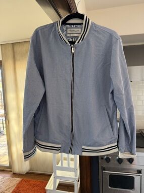 Denim & Flower Light Blue Bomber Jacket with Navy-Trim Ribbing
